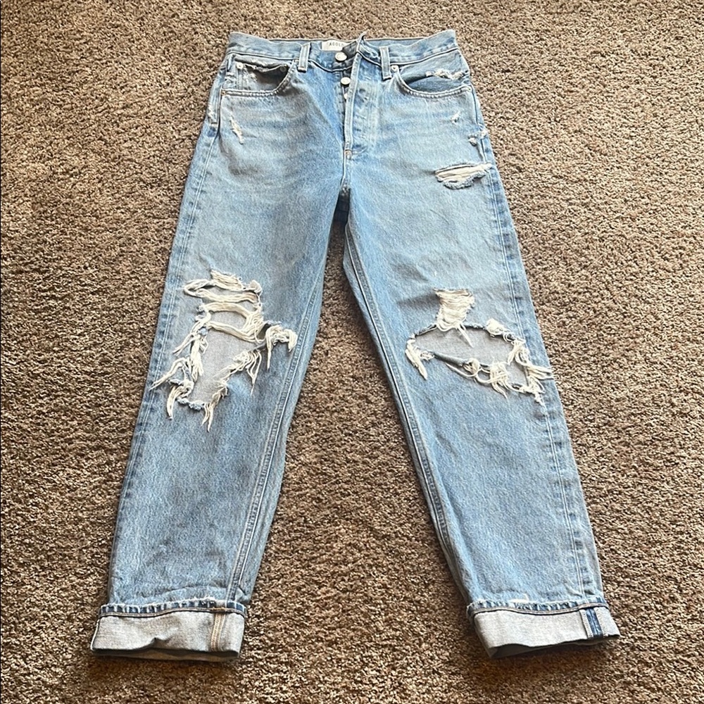 AGOLDE Distressed Light Blue Jeans 24 NEW!